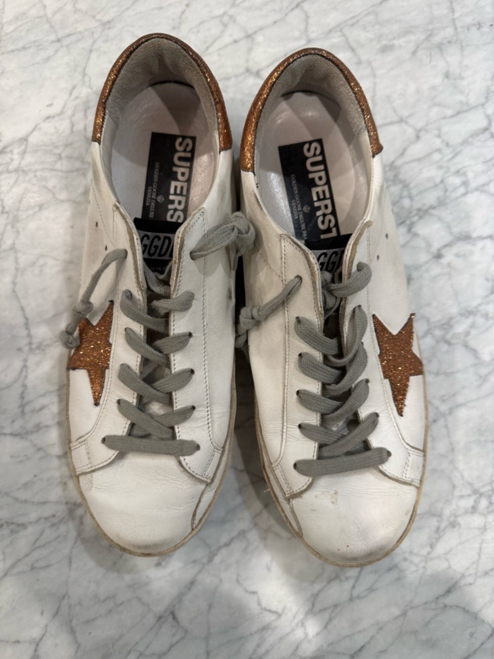 Golden Goose White Sneakers with Copper Glitter Star REPOSH